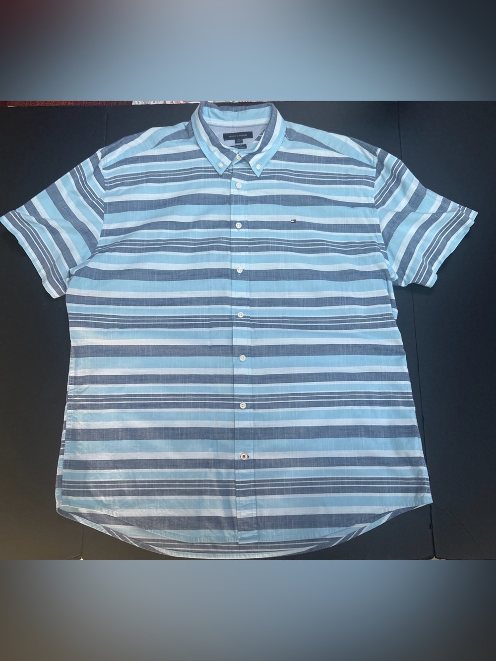 Tommy Hilfiger Men's Blue Stripe Short Sleeve Shirt Size XXL